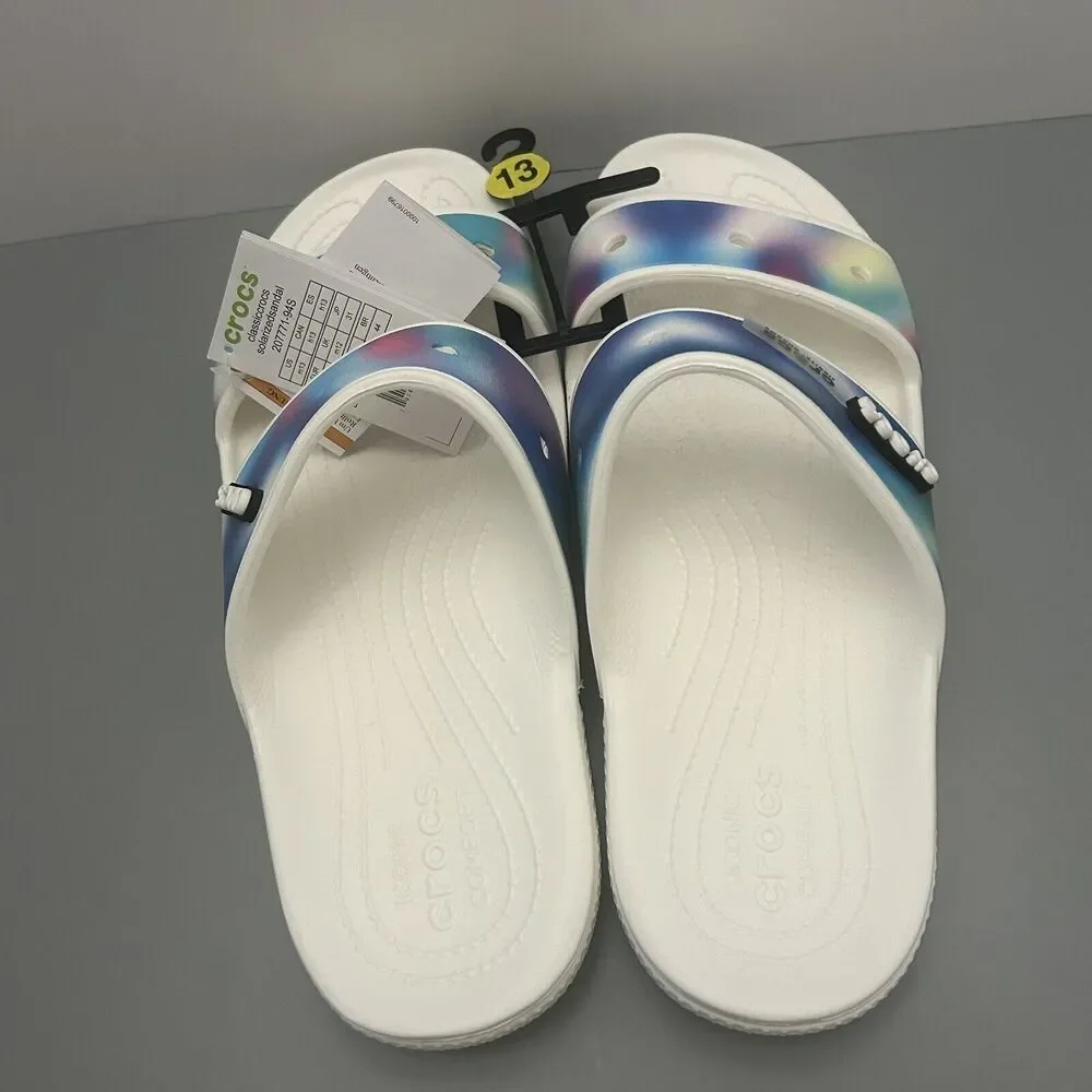 Crocs Classic Solarized Men’s Slide Sandals 207771-94S White Multi Size 13
